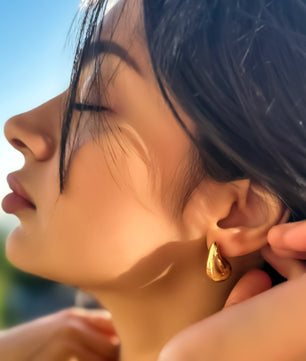 18k Gold-Plated Statement Golden Teardrop Stud Dangle Earrings Small, Medium, Large - ROMALI