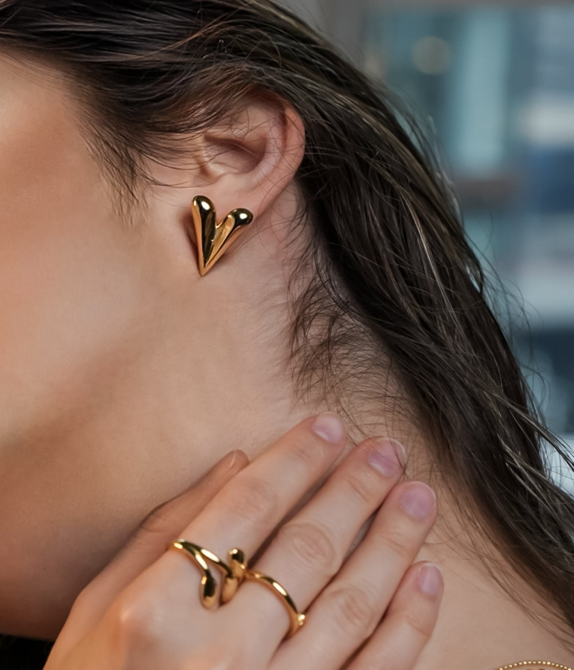 ROMALI 18K Gold-Plated Heart Drop Stud Earrings - ROMALI