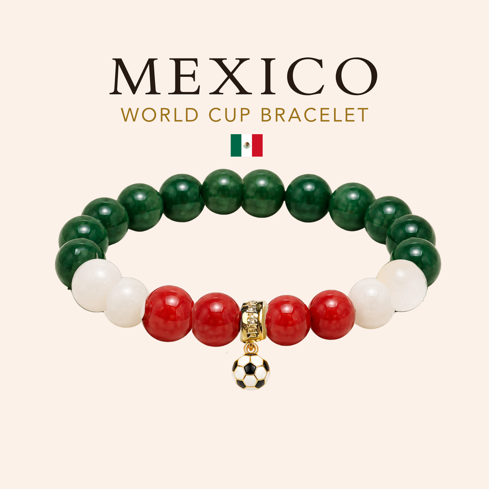ROMALI Mexico World Cup Bracelet | Green Jade, White Jade & Cherry Jade | Unisex