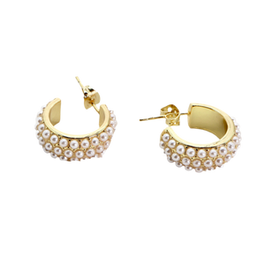 ROMALI 18K Gold-Plated Mini Pearl Cluster Hoop Earrings - ROMALI