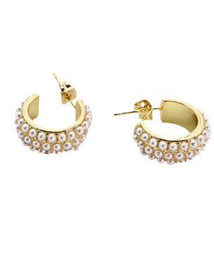 ROMALI 18K Gold-Plated Mini Pearl Cluster Hoop Earrings - ROMALI