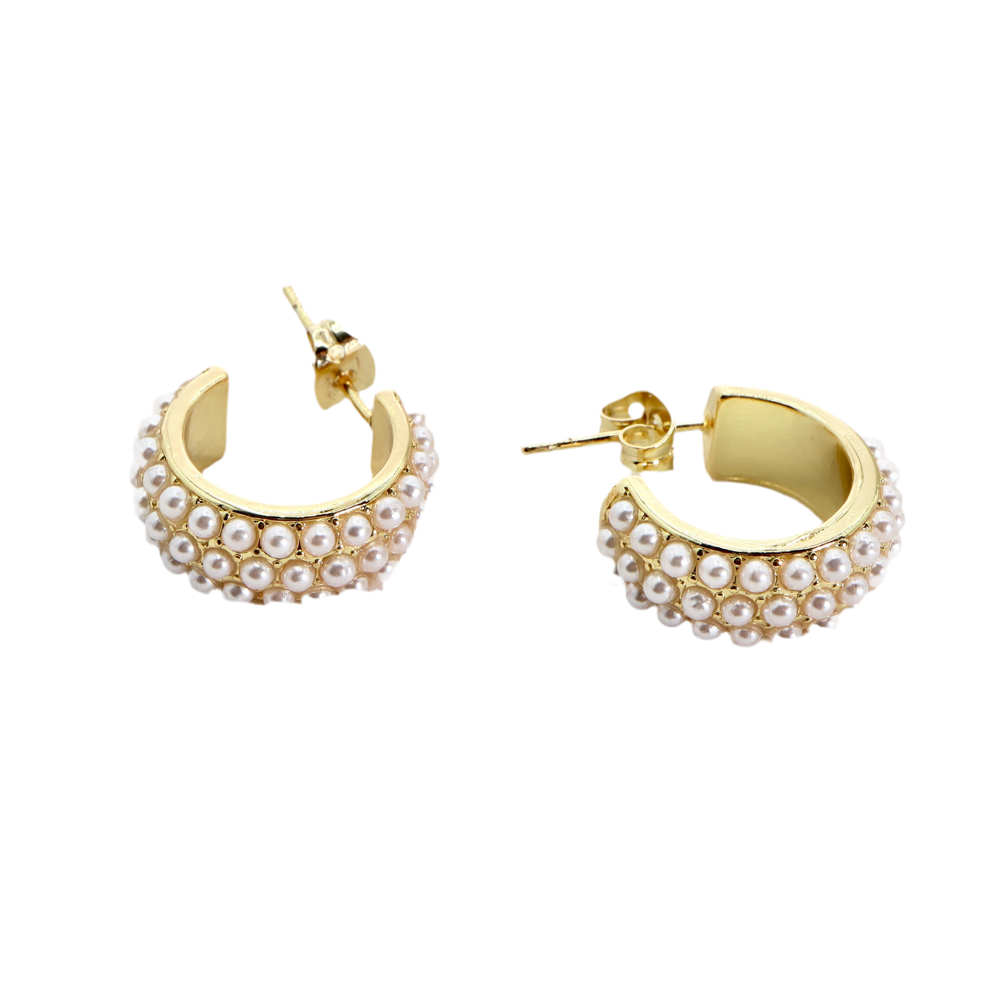 ROMALI 18K Gold-Plated Mini Pearl Cluster Hoop Earrings - ROMALI