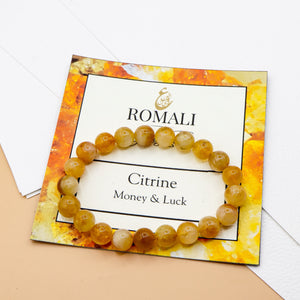 ROMALI Natural Citrine Beaded Bracelet - Stone on Luck & Money 10mm - ROMALI