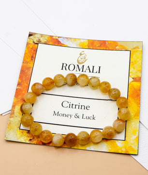 ROMALI Natural Citrine Beaded Bracelet - Stone on Luck & Money 10mm - ROMALI