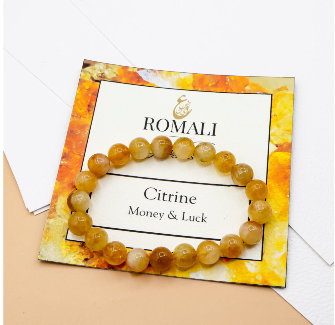 ROMALI Natural Citrine Beaded Bracelet - Stone on Luck & Money 10mm - ROMALI