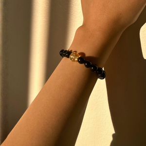 ROMALI Natural Black Obsidian & Citrine Beaded Bracelet – Money, Luck & Protection