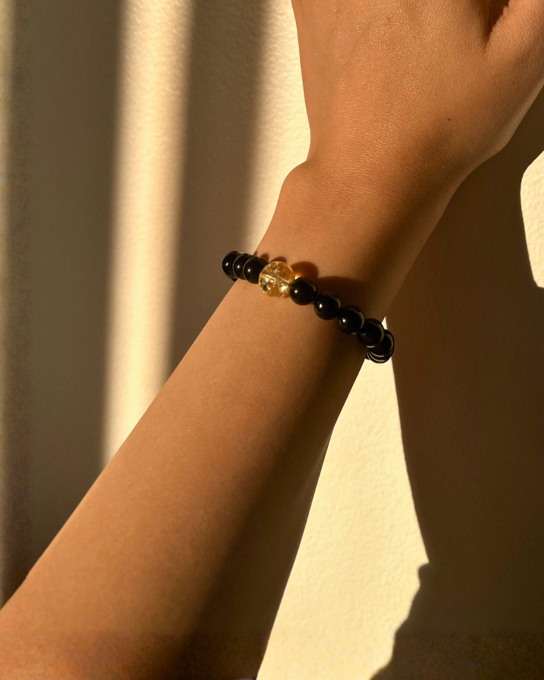 ROMALI Natural Black Obsidian & Citrine Beaded Bracelet – Money, Luck & Protection