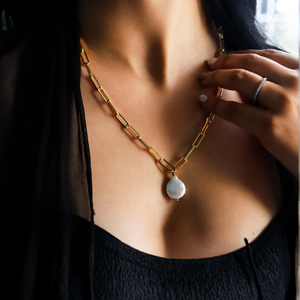 ROMALI Paperclip Round Pearl Necklace - 18k Gold-Plated