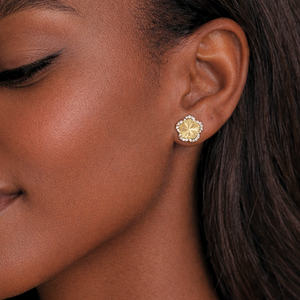 ROMALI Gold Clover Pavé Stud Earrings | 18K Gold-Plated