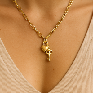 ROMALI 18K Gold-Plated Lock & Key Paperclip Pendant Necklace