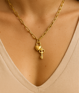 ROMALI 18K Gold-Plated Lock & Key Paperclip Pendant Necklace
