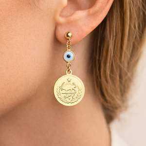 ROMALI Iranian Coin Evil Eye Drop Earrings | 18K Gold-Plated