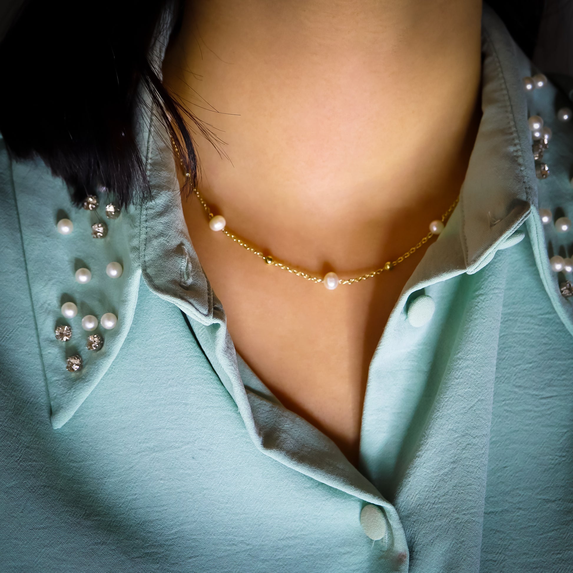 18k Gold-Plated Dainty Floating Pearl Necklace