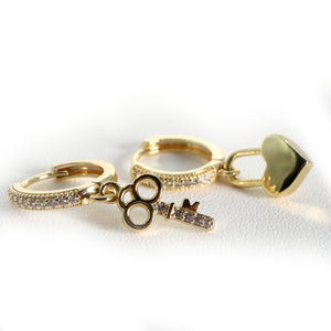 ROMALI 18K Gold-Plated Lock & Key Dangle Hoop Earrings - ROMALI
