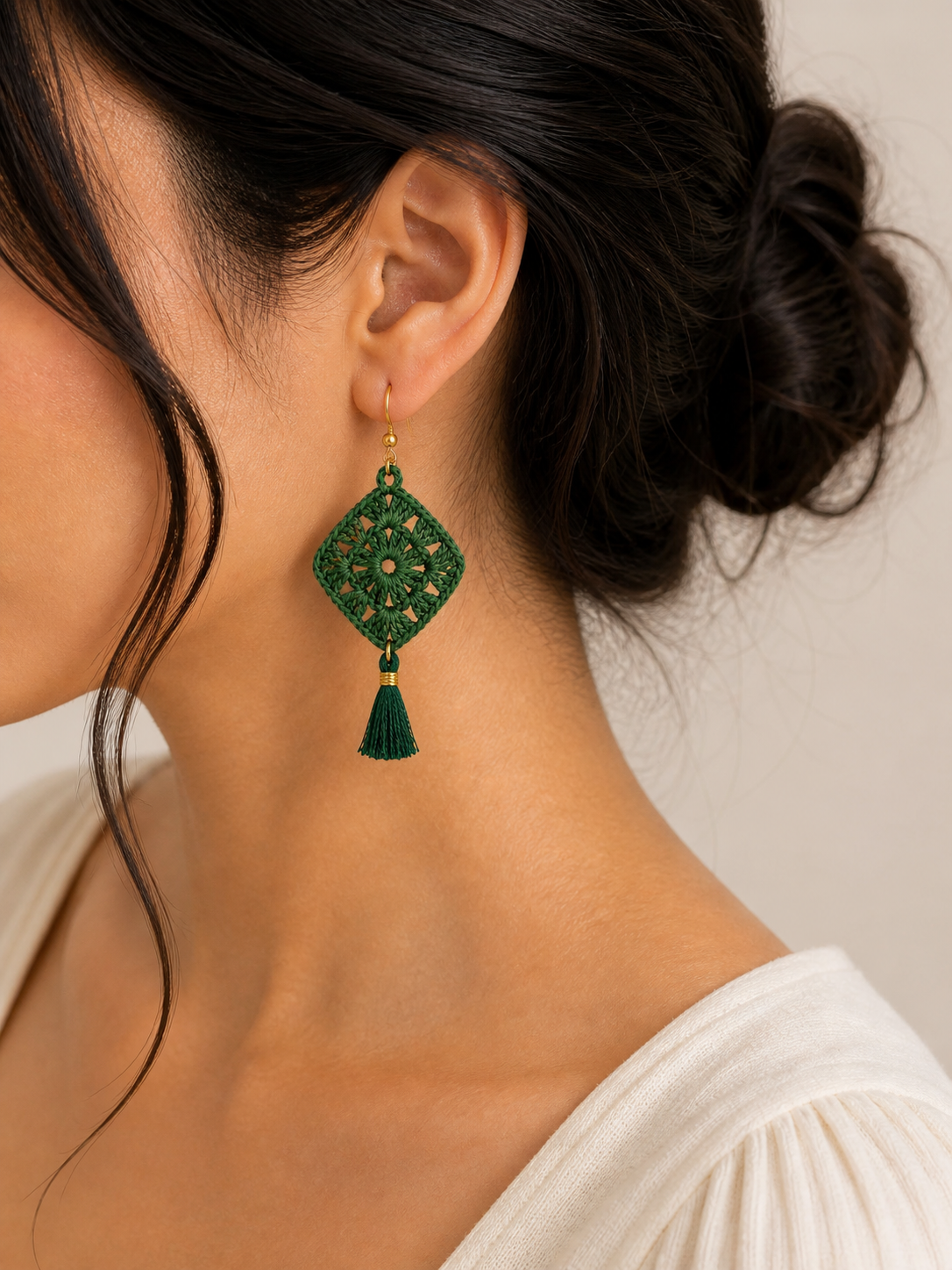 ROMALI Handmade Crochet Tassel Earrings | 18K Gold-Plated