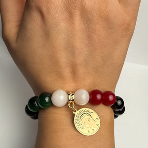 ROMALI Iran Beaded Bracelet | Green Tiger's Eye White Jade Cherry Jade | Unisex