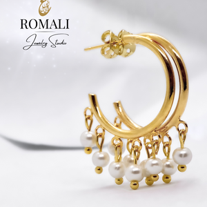 ROMALI 18k Gold-Plated Mini Dangle Pearls Hoop Earrings - ROMALI