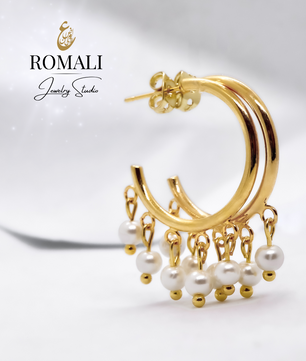 ROMALI 18k Gold-Plated Mini Dangle Pearls Hoop Earrings - ROMALI