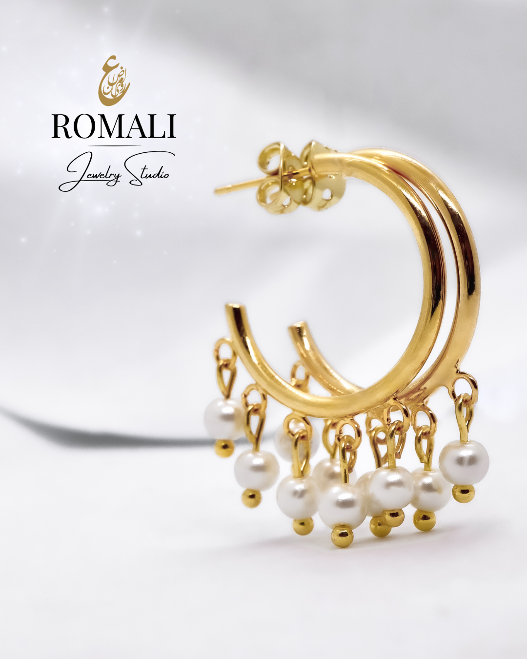 ROMALI 18k Gold-Plated Mini Dangle Pearls Hoop Earrings - ROMALI