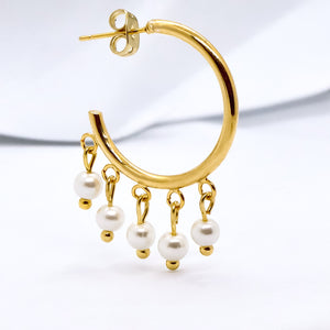 ROMALI 18k Gold-Plated Mini Dangle Pearls Hoop Earrings - ROMALI