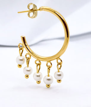 ROMALI 18k Gold-Plated Mini Dangle Pearls Hoop Earrings - ROMALI