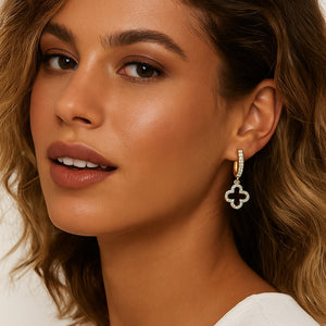 ROMALI 18K Gold-Plated Crystal Clover Hoop Dangle Earrings - ROMALI