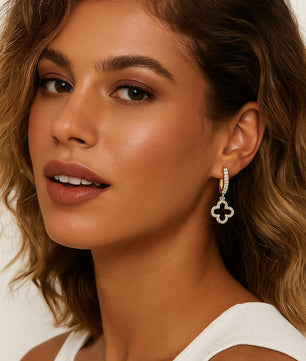 ROMALI 18K Gold-Plated Crystal Clover Hoop Dangle Earrings - ROMALI