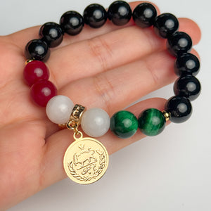 ROMALI Iran Beaded Bracelet | Green Tiger's Eye White Jade Cherry Jade | Unisex