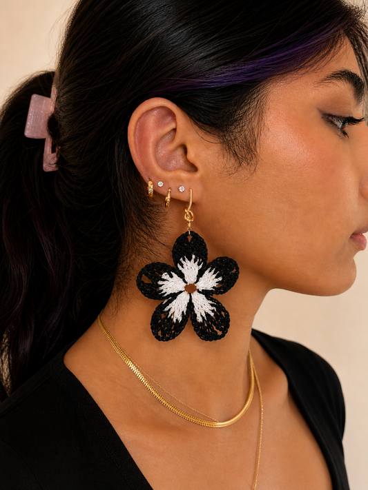 ROMALI Handmade Crochet Flower Earrings | 18K Gold-Plated