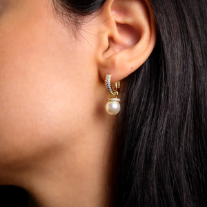 ROMALI 18k Gold-Plated Pearl Drop Earrings – Classic Hoop Design - ROMALI