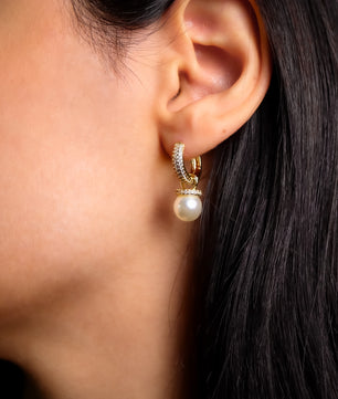 ROMALI 18k Gold-Plated Pearl Drop Earrings – Classic Hoop Design - ROMALI