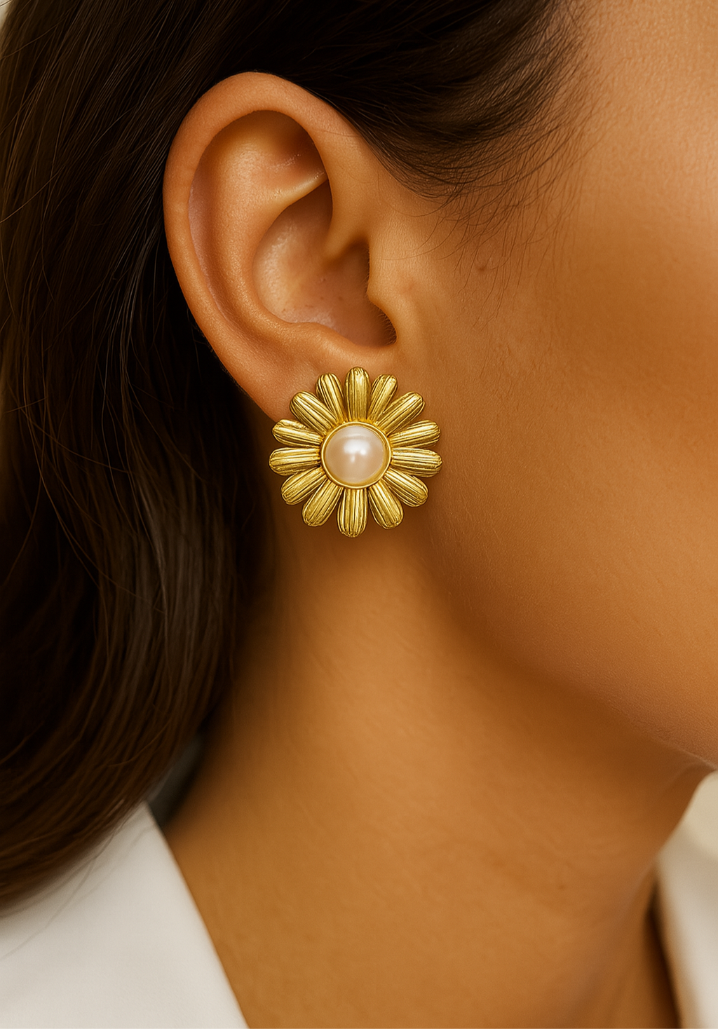 ROMALI 18K Gold-Plated Daisy Statement Stud Earrings with Pearl Center - ROMALI