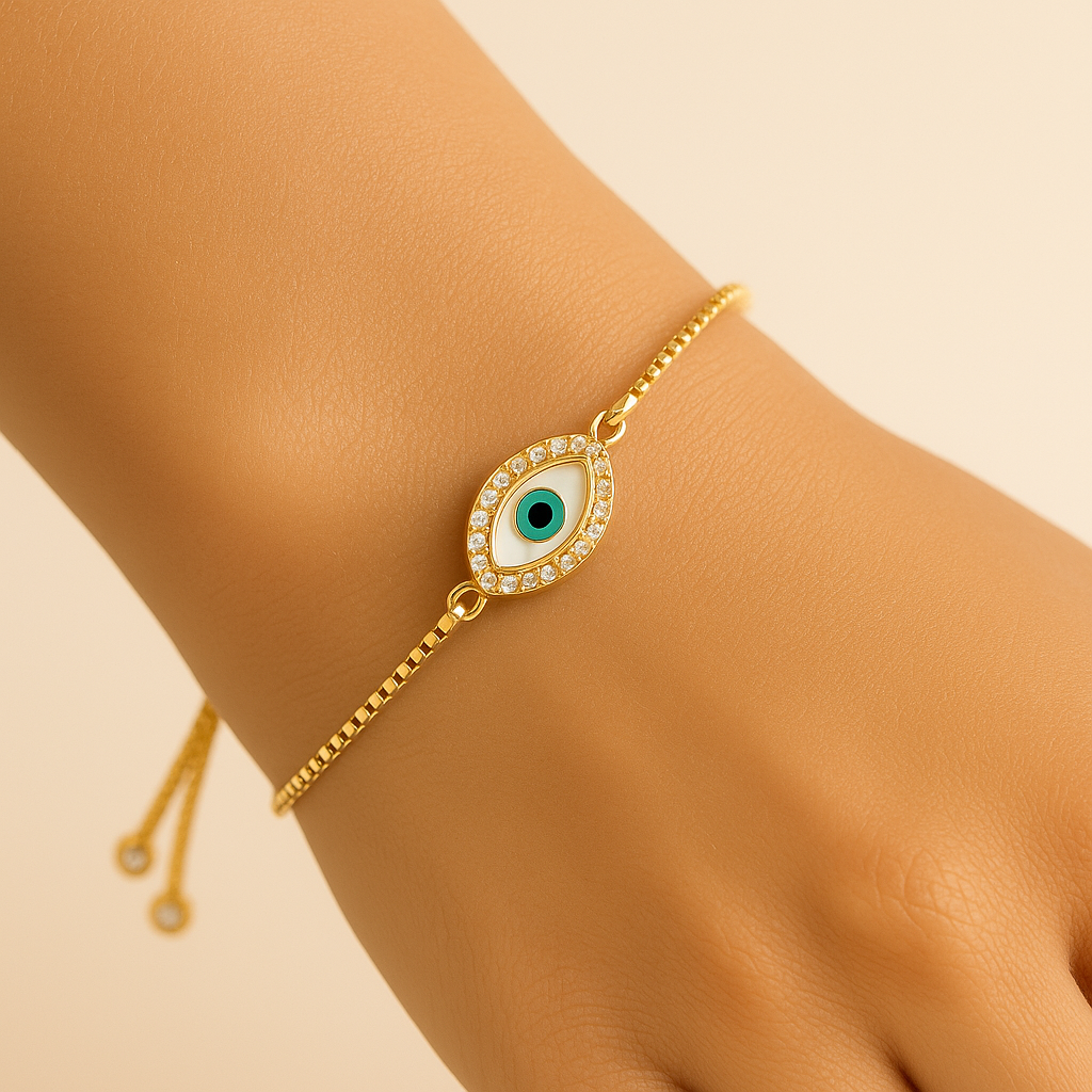 ROMALI Adjustable Evil Eye Bracelet – 18K Gold-Plated