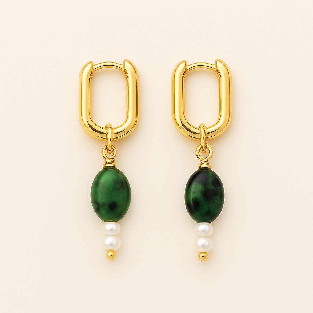 ROMALI 18K Gold-Plated Ruby Zoisite & Freshwater Pearl Earrings
