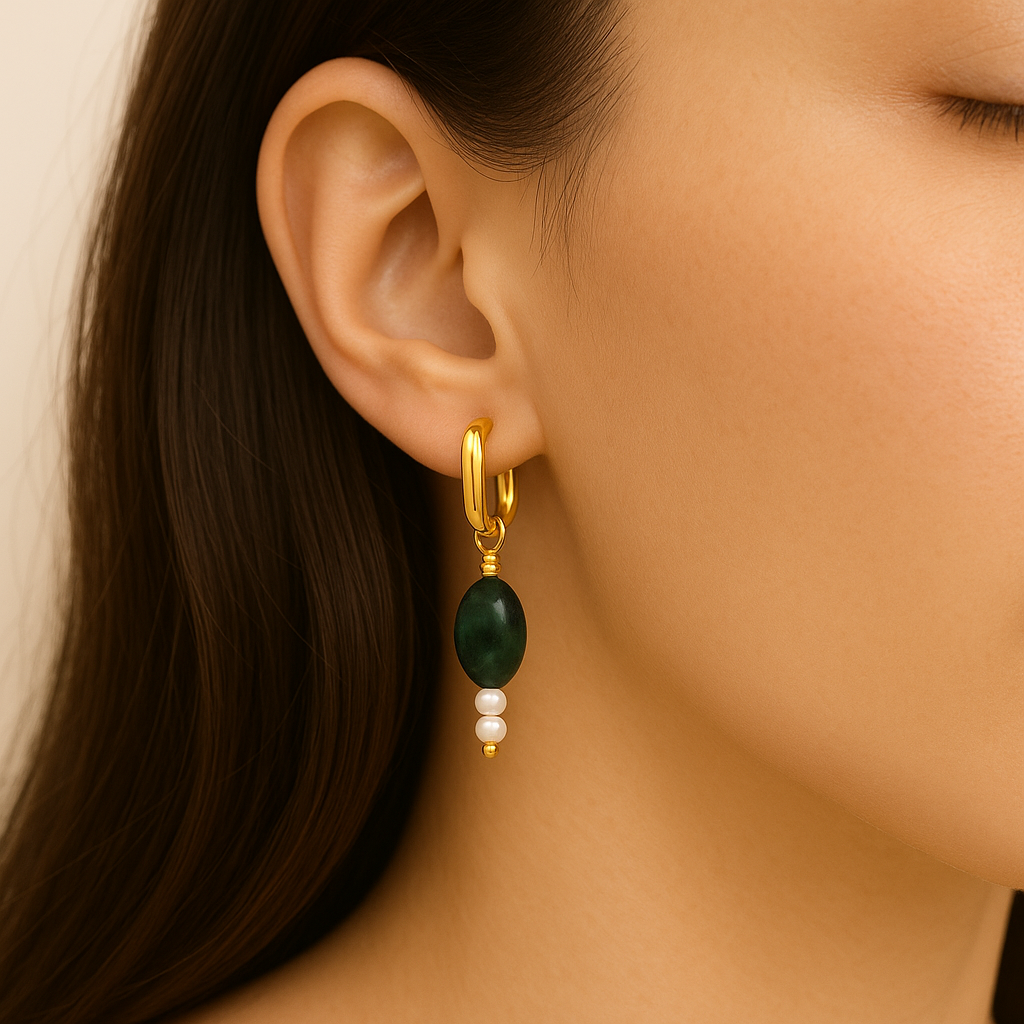 ROMALI 18K Gold-Plated Ruby Zoisite & Freshwater Pearl Earrings