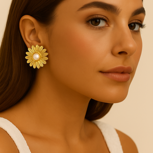 ROMALI 18K Gold-Plated Daisy Statement Stud Earrings with Pearl Center - ROMALI