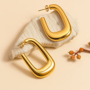 ROMALI 18K Gold-Plated Square Bold Hoop Drop Earrings - ROMALI