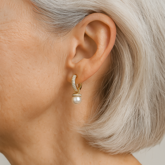 ROMALI 18k Gold-Plated Pearl Drop Earrings – Classic Hoop Design - ROMALI