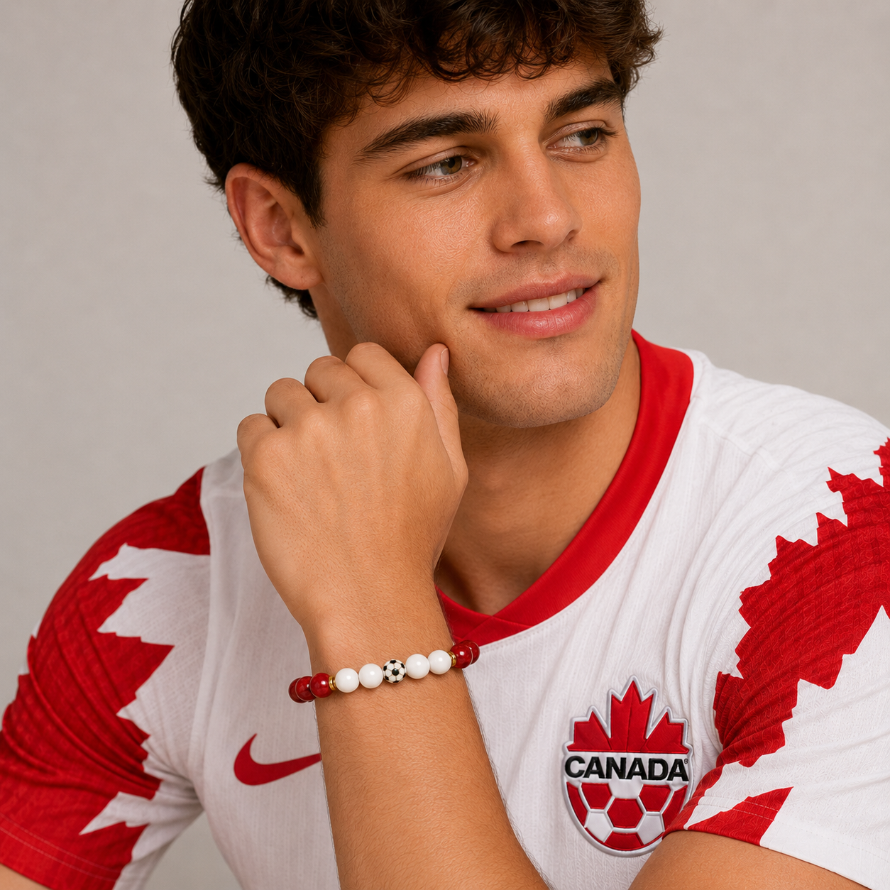 ROMALI Canada Soccer World Cup Bracelet | Cherry Jade & White Jade Unisex