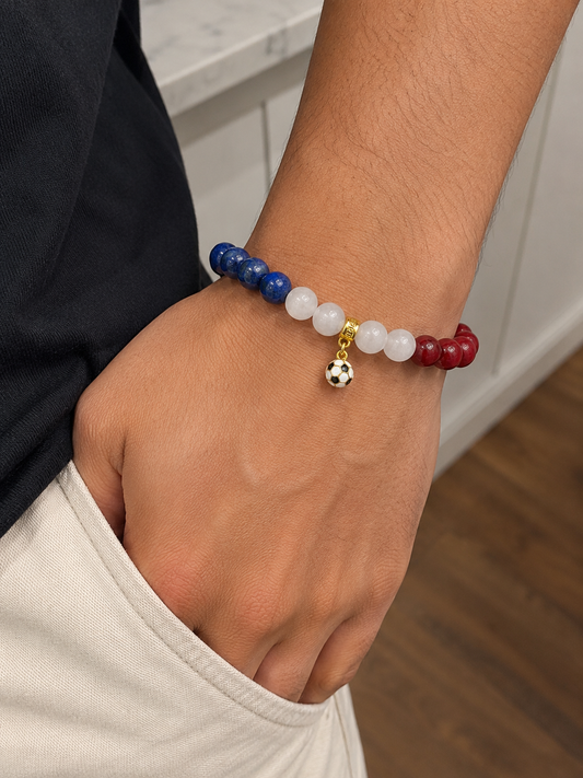 ROMALI France Soccer Beaded Bracelet | Lapis Lazuli, White Jade & Cherry Jade Unisex