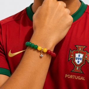 ROMALI Portugal Soccer Beaded Bracelet | Green Jade, Cherry Jade & Yellow Jade Unisex