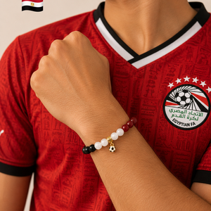 ROMALI Egypt Soccer Beaded Bracelet | Black Onyx, White Jade & Cherry Jade Unisex