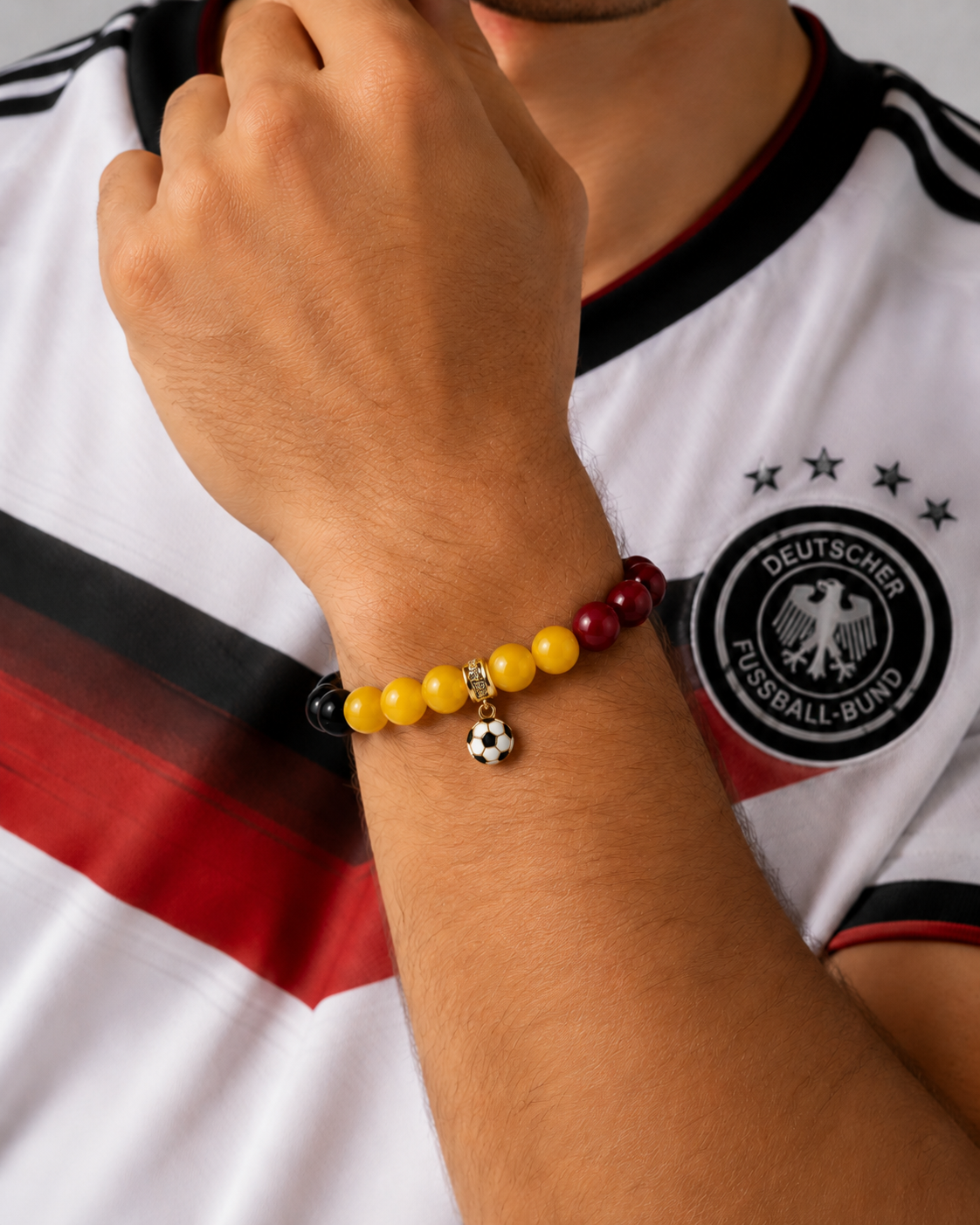 ROMALI Germany Soccer Beaded Bracelet | Black Onyx, Yellow Jade & Red Jade Unisex