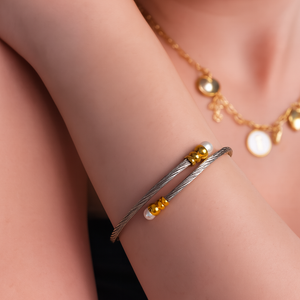 ROMALI Stainless Steel Pearl Cable Cuff Bracelet