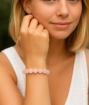 ROMALI Natural Rose Quartz Beaded Bracelet - Stone of Self Love 10mm - ROMALI