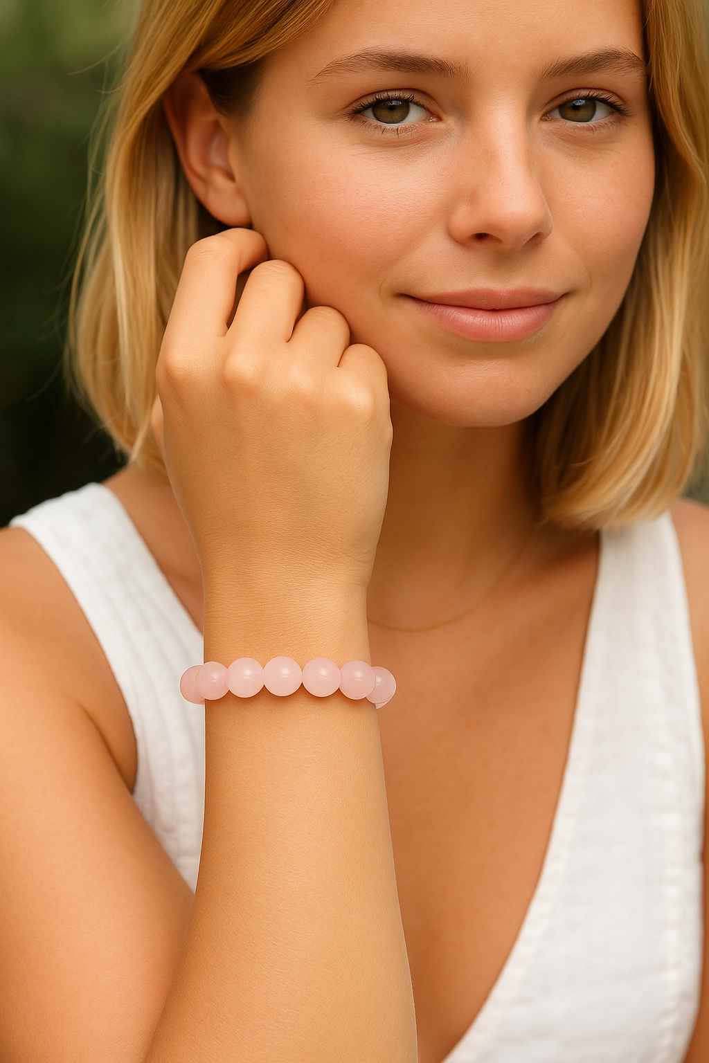 ROMALI Natural Rose Quartz Beaded Bracelet - Stone of Self Love 10mm - ROMALI