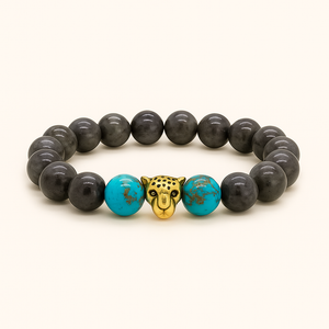 ROMALI Natural Turquoise & Larvikite Beaded Bracelet - Bentasia 10mm - ROMALI