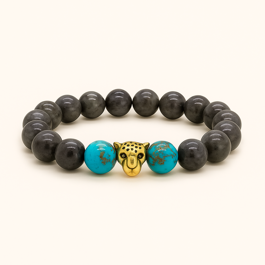 ROMALI Natural Turquoise & Larvikite Beaded Bracelet - Bentasia 10mm - ROMALI