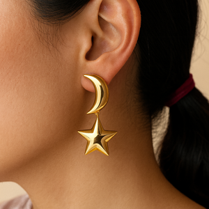ROMALI 18K Gold-Plated Crescent Moon & Star Drop Earrings - ROMALI