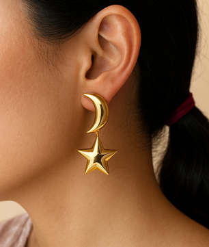 ROMALI 18K Gold-Plated Crescent Moon & Star Drop Earrings - ROMALI